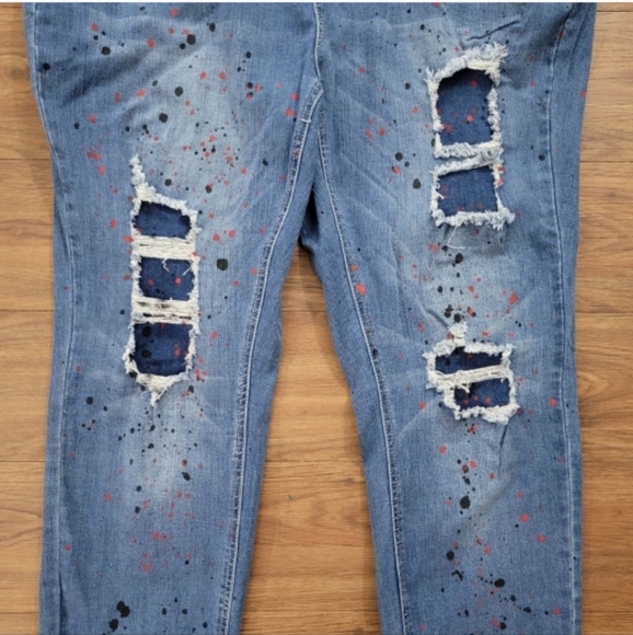 Ashley Stewart Graffiti Paint Distressed Denim Jeans sz 20 - Picture 3 of 4